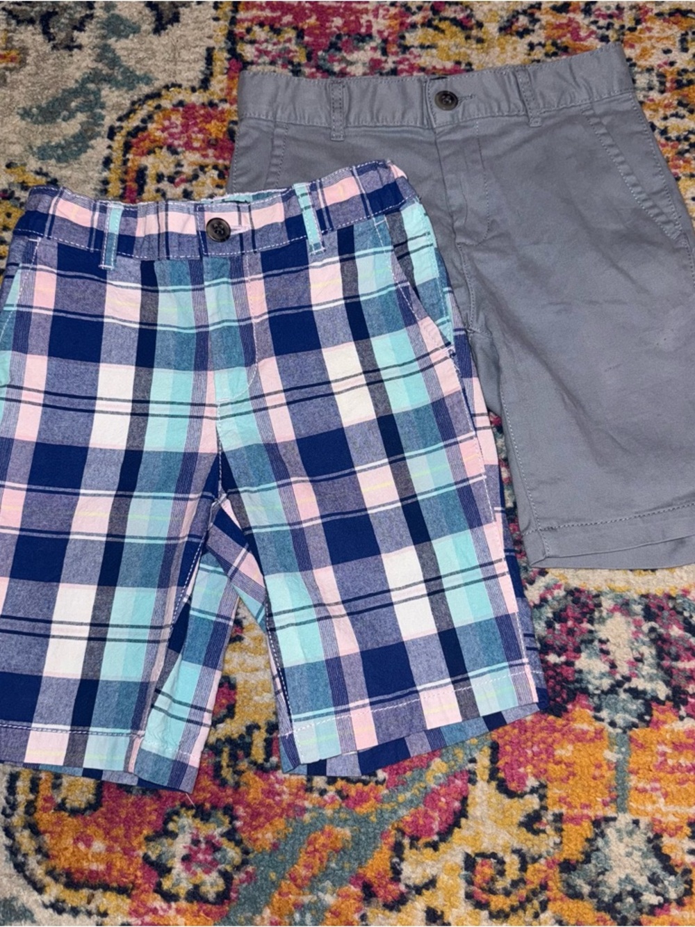 Kids Plaid and Solid Cotton Shorts - Blue/Pink Plaid & Gray Children’s Place